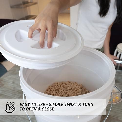 Yellow Ready Seal Lid and 5 Gallon Bucket for Dry Food Storage, BPA Free, Stackable, and Airtight Plastic Container for Cereal, Pasta, Rice, Flour, Beans, in Pantry or Kitchen Storage Organization thumbnail 3