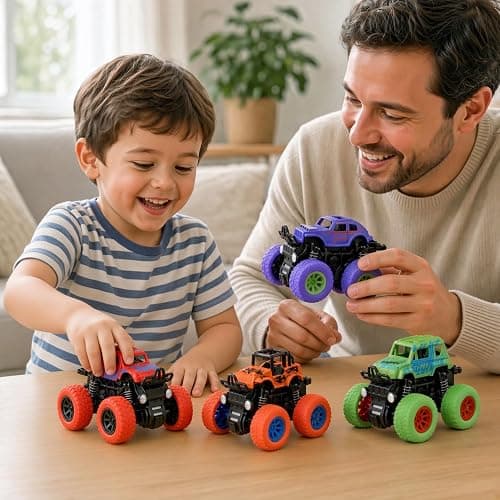 Monster Trucks for Boys, 4 Pack Pull Back Vehicles Cars for Toddlers, 360° Rotation 4 Wheels Drive Durable Friction Cars Powered Push and Go Toys Truck Playset Gift for 3 4 5 6 7 8 Year Old Kids Girls thumbnail 2