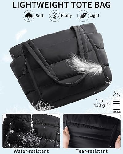 Puffer Tote Bag for Women, Lightweight Puffy Work Handbag Teacher Nurse Quilted Shoulder Bag for School Travel Gym thumbnail 5