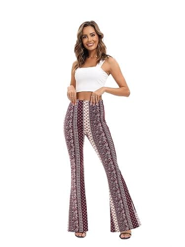WSPLYSPJY Women's Print Stretch Bell Bottom Flare Palazzo Pants Trousers thumbnail 8