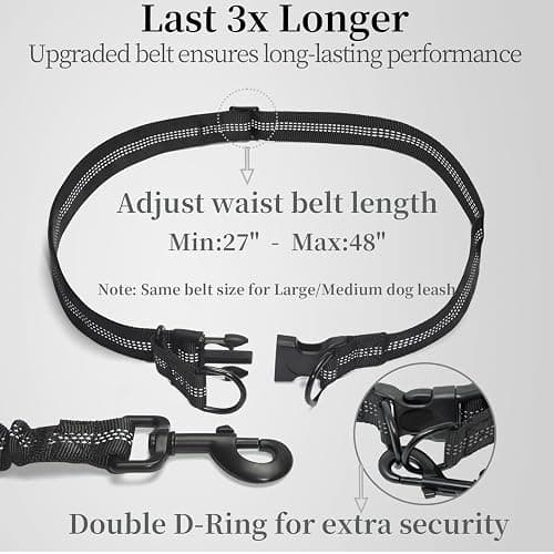 iYoShop Hands Free Dog Leash with Zipper Pouch, Dual Padded Handles and Durable Bungee for Walking, Jogging and Running Your Dog (Large, 25-120 lbs, Khaki) thumbnail 4