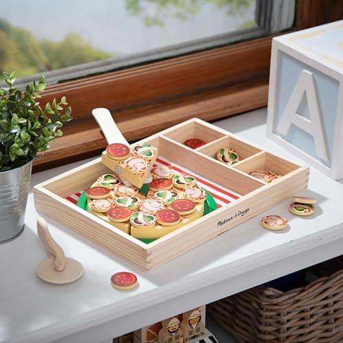 Melissa & Doug Pizza Party Wooden Play Food Set With 54 Toppings thumbnail 9