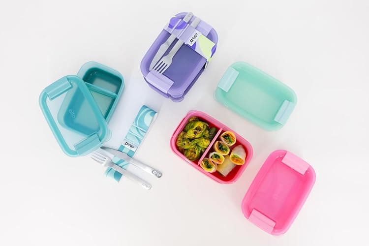 Ello 2-Pack Lunch Stack Plastic Food Storage Container Bento Box with Airtight, Leak-Proof Locking Plastic Lids and Silicone Base, BPA-Free, Freezer, Microwave, and Dishwasher Safe, Guava thumbnail 2