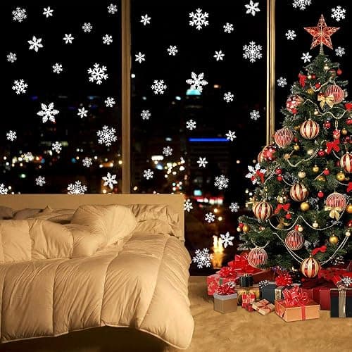LUDILO 135Pcs Christmas Window Clings Snowflakes Window Decals Static Window Stickers for Christmas Decorations Windows Décor Ornaments Xmas Party Supplies Thanksgiving Party Décor thumbnail 3