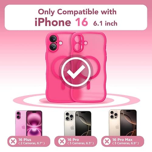 CAPRARO for iPhone 16 Case for Women Girls, Upgraded [Full Camera Protection] [Compatible with MagSafe] Cute Wave Translucent Matte Phone Case for iPhone 16, Hot Pink - A2-Hot Pink - For iPhone 16 6.1 inch thumbnail 2