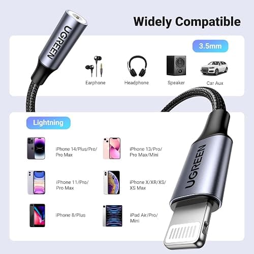 UGREEN Headphone Adapter for iPhone Lightning to 3.5mm Adapter Apple MFi Certified Lightning Aux Audio Jack Dongle Compatible with iPhone 14 Pro Max/14 Plus/13 12 11 Pro Max/SE/XS, Grey thumbnail 5