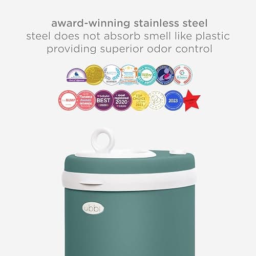Ubbi Stainless Steel Diaper Pail, Odor Locking, No Special Bag Required, Award-Winning, Registry Must-Have, Open Water thumbnail 4
