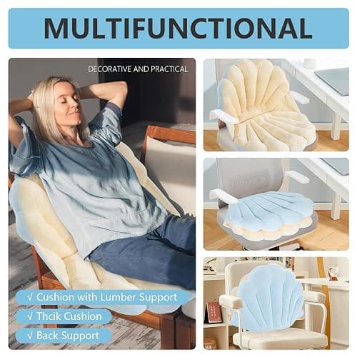HOMBYS Shell Shaped Seat Cushion with Backrest, Cute Gaming Chair Cushion, Openable Shell Pillow, Throw Pillow & Decorative Pillow for Bed, Couch & Sofa, Ocean Theme Seashell Home Decor, (Blue) thumbnail 5