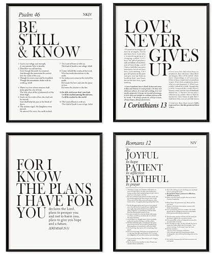 Locomiss Black and White Christian Wall Art Decor, Modern Bible Verse Prints, Minimalist Jesus Scripture Wall Decor, Inspirational Bible Posters for Bedroom Office Living Room, Set of 4 (8x10 Unframed) - Image 1