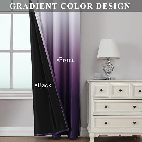 Estelar Textiler Purple and Greyish White Gradient Blackout Curtains 84 Inch Length 2 Panels Set for Bedroom, Ombre Light Blocking Insulated Thermal Window Grommet Curtains for Living Room, 52Wx84L thumbnail 2
