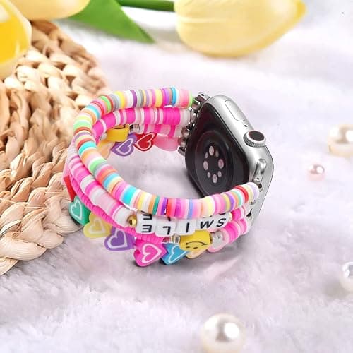 JR.DM Beaded Bracelet Compatible with Apple Watch 40mm 38mm 41mm 42mm Women Kids Girls Cute Fashion Preppy Stack Handmade Elastic Watch Strap for iWatch Series 11/10/9/8/7/SE/6/5/4/3/2/1 (Colorful) thumbnail 2