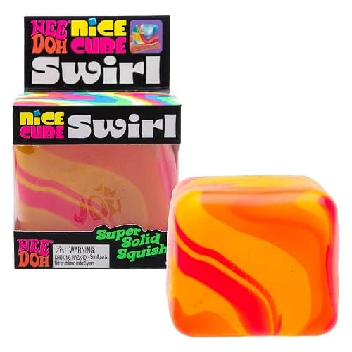 Schylling NeeDoh Nice Cube Swirl - Sensory Toy with a Super Solid Squish - Unique, Swirling Color Blend - Ages 3 and Up - Orange; One Cube Per Pack - Image 1