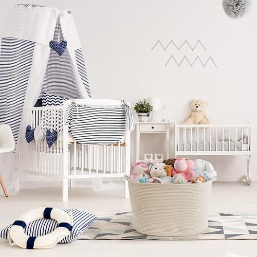 Large Storage Basket Rope Basket, Maliton Extra Large Cotton Rope Bin 22" x 22" x 14" XXXLarge Basket Woven Storage Basket Toy Bin with Handle Comforter Cushions Storage Bins Thread Laundry Hamper thumbnail 5