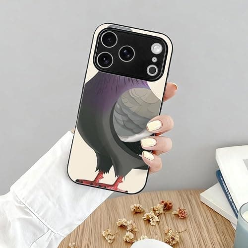 HKMNLEW Tempered Glass Phone Case for iPhone 17 Pro, Cartoon Pigeon Prints TPU Shockproof Protective Case Cover for Women Men thumbnail 6
