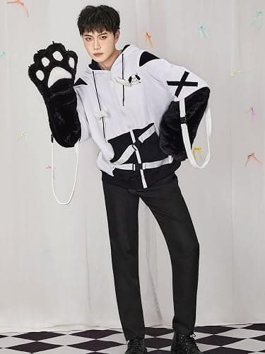 Micotaku Women's Pullover Hoodie Sweatshirt with Detachable Furry Dog Paw Gloves Cute Handbag thumbnail 4