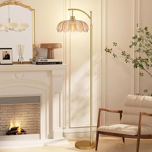 ILLMTW Gold Floor Lamp for Living Room,Bedroom,Mid Century Modern Standing Lamp with Remote,Dimmable Brass Tall Lamp Amber Glass Lamp Vintage Retro Arc Floor Lamps Flower Floor Light Boho Bohemian - 8-Floor Lamp thumbnail 6