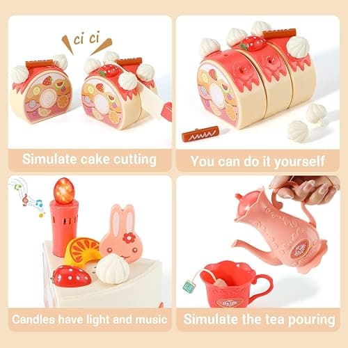 82 PCS Birthday Cake Food Play Set - Food Toy Pretend Cutting Play Cake Desserts Ice Cream and Donuts Food Toys - Birthday Gifts Toy Set for Boys Kids Girls thumbnail 6