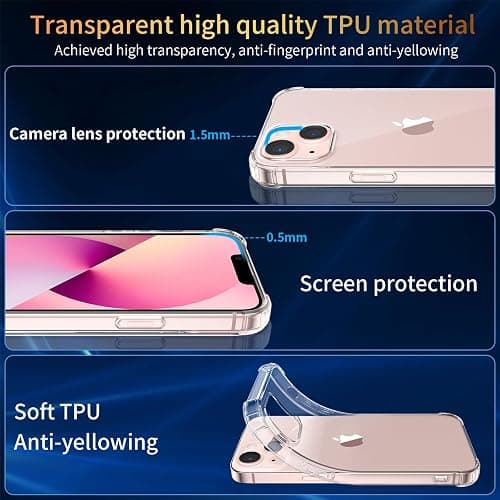 FLLAO 4 en 1 Coque pour iPhone 13 avec 2 Verre Trempé et 1 Caméra Protecteur, [Coussin d'air Intégré] Antichoc Antirayures Bumper Protection Housse pour iPhone 13 6.1", Transparent thumbnail 2