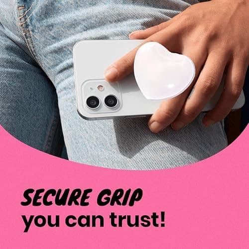 OnTheGrip Cute Glass Heart Design Collapsible Expandible Mobile Phone Grip Stand Holder for Smartphone Tablet Cell Phone Accessory (White) thumbnail 5