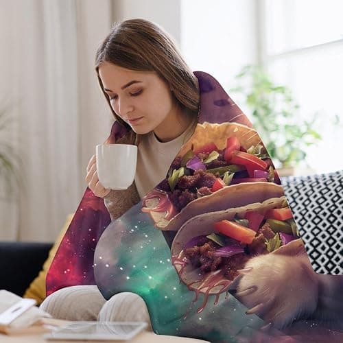 Funny Cat Print Blanket Taco Cute Kitty Animal Galaxy Throw Blankets Gifts for Couch Sofa Stuff Decor Soft Cozy Plush Flannel Bedding for Lover Men Women 40"x50" thumbnail 5