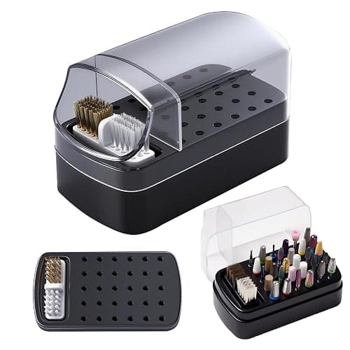 FANTEXY 2-in-1 Nail Drill Bit Holder And Cleaner Brush Case | ﻿30 Holes Dustproof Organizer with Nylon/Copper Brushes,Manicure Tools Storage Box(Nail Drill Bits are Not Include) - Image 1