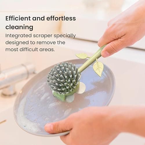 Vigar Florganic Daisy-Shaped Dish Brush with Vase Dish Brush Holder, Dish Brush with Handle, for Pot Scrubber, Kitchen Dishes, and Sink Cleaning, Orange thumbnail 6
