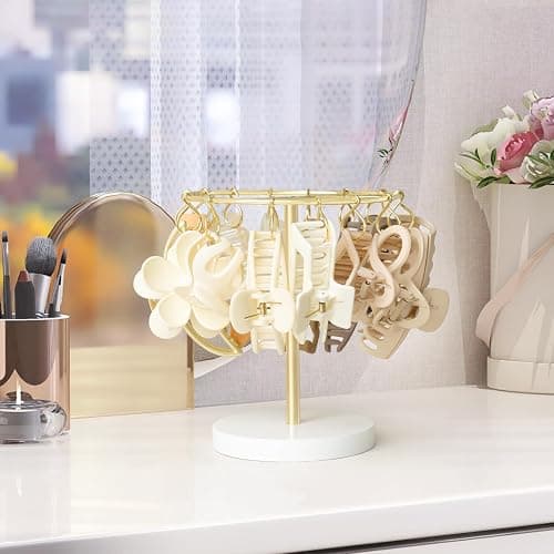 Dahey Claw Clip Organizer Holder Stand Metal Tie Storage Display Hair Accessories Bedroom Bathroom College Dorm Room Decor for Women and Girls, Gold thumbnail 2