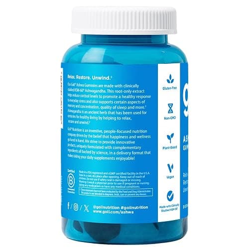 Goli Ashwagandha & Vitamin D Gummy - 60 Count - Mixed Berry, KSM-66, Vegan, Plant Based, Non-GMO, Gluten-Free & Gelatin Free Relax. Restore. Unwind, Pack of 1 thumbnail 2