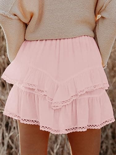 Aoudery Flowy Shorts for Women Casual Boho Ruffle Tiered Skorts High Waist Mini Skirts Golf Tennis Crochet Shorts thumbnail 2