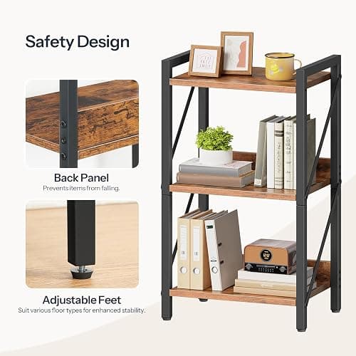 HOOBRO Bookshelf, 3-Tier Industrial Bookcase, Book Shelf Storage Organizer, Small Bookshelf with Metal Frame for Living Room, Bedroom, Home Office, Kitchen, Rustic Brown and Black BF71SJ01 thumbnail 6