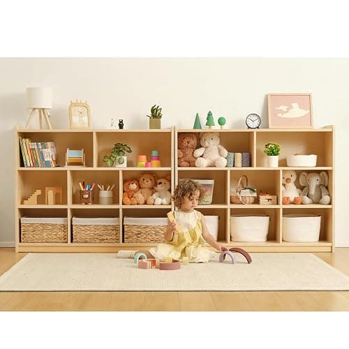 OOOK Montessori Toy Shelf, 3-Tier Large Toy Storage Organizer with 8 Cubby | FSC Plywood, Wooden Storage Cabinet, Montessori Shelf for Playroom, Nursery, Preschool, Classroom, 44.6"W×11.7"D×35.4"H thumbnail 2