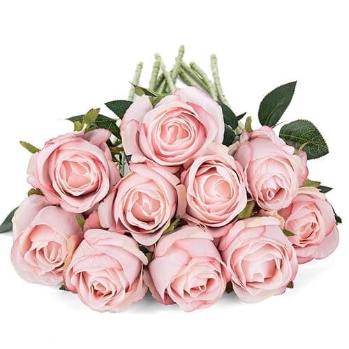 Flojery 10pcs Artificial Rose Flowers Long Stem Fake Silk Roses for DIY Wedding Bouquet Table Centerpiece Home Decor (Light Pink) - Light Pink thumbnail 5