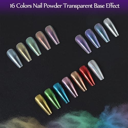Artdone 16 Colors Chrome Nail Powder, Iridescent Aurora Chameleon Powder Metallic Mirror Effect Pigment Pearlescent Mermaid Pigment Pearl Glitter Dust Kit, Nail Art Decoration, Resin Craft thumbnail 2