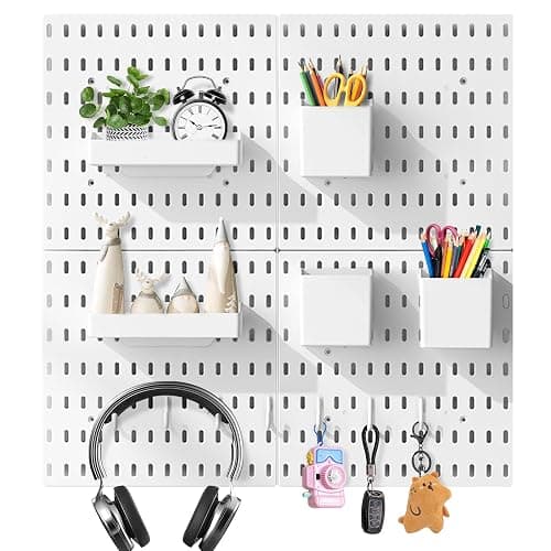 YIQXKOUY 22" x 22" Pegboard Combination Wall Organizer Kit Including 4 Pieces Peg Board and 36 Accessories Modular Hanging Wall Mount Display Peg Board Panel Kits for Bedroom, Home, Office, Bathroom - Image 1