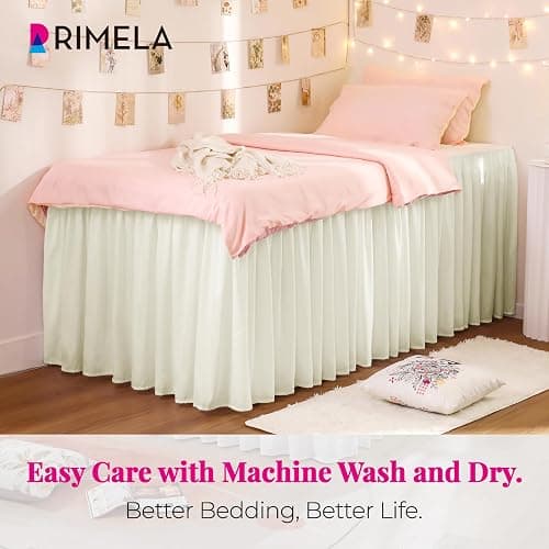 RIMELA Cream Dorm Bed Skirt Twin XL 32 Inch Drop, Easy to Install Extra Long Wrap Around Elastic Dust Ruffle, Bedskirt Silky Fabric Machine Washable (Twin XL 80“L x 39”W & Twin 75“L x 39”W) thumbnail 2