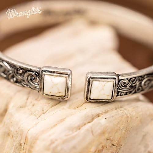 Montana West Wrangler Cuff Bracelet for Women Western Turquoise Adjustable Open Bangle Silver Plated Carved Floral Cowgirl Country Jewelry thumbnail 5