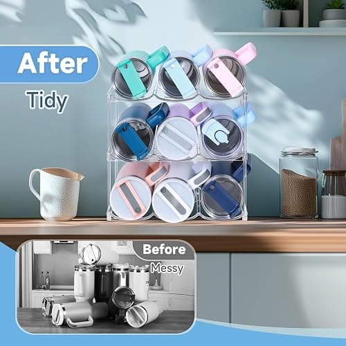 Stackable Water Bottle Organizer for Stanley 40 oz Tumbler, Water Bottle Holder for Cabinet, Pantry Kitchen Organizers and Storage for Stanley Cup Accessories, Tumbler Organizer and Wine Rack, 3Pack thumbnail 4
