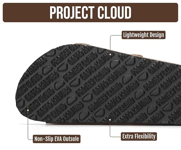 Project Cloud 100% Genuine Leather Flat Sandals For Women 2026 Cork Footbed Womens Sandals with Memory Foam and arch support Vacation Essentials Slides for Women Footwear (Venita) thumbnail 4