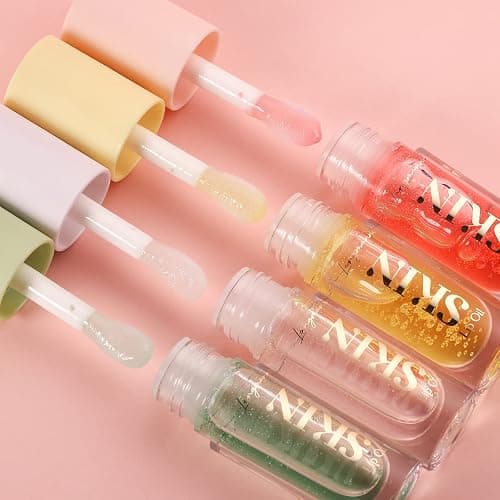 Plumping Lip Oil 4 Packs Hydrating Lip Glow Oil Fruit Extract Lip Gloss Moisturizing Lip Balm and Tinting for Dry Lips thumbnail 7