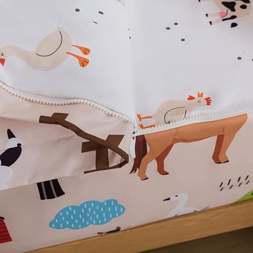 qjmiaofang 4Pcs Girl Zip Up Bedding Twin for Girls Farm Animal Comforter Set Kids All in One Zipper Bedding with Cow Sheets All Season Farmhouse Animal Zippered Bed Set with Fitted Sheet Decor thumbnail 7