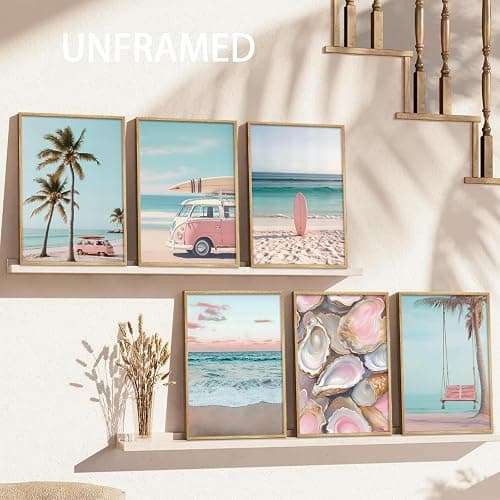 6Pcs Pink Coastal Beachy Wall Art Coastal Granddaughter Ocean Preppy Room Wall Decor Beach Aesthetic Paintings Pictures Posters Prints Artwork for Teen Girls Dorm Home Decoration(8x10 in Poster) thumbnail 5