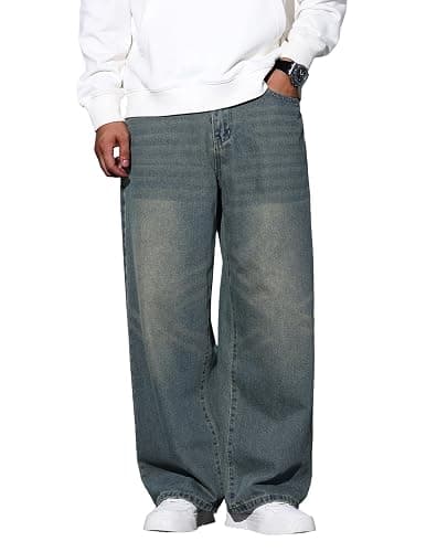 QGRSWBC Men's Wide Leg Jeans Baggy Denim Pants Y2k Hip Hop Trousers - Image 1