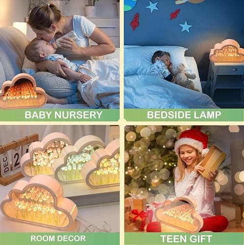 ITOWNKN Unique Tulip Lamp Cloud Night Light, Fully Assembled Infinity Flowers Mirror, USB Powered Home Decoration Table Lamp, Aesthetic Room Decor Gifts for Teen Girls Kids (Pink) thumbnail 4