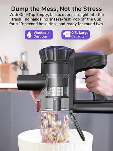 MONSGA Cordless Vacuum Cleaner, 45KPa 400W Stick Vacuum for Home, 50Mins Anti-Tangled Vacuum Cleaner with Charging Dock, Light-weighted Handheld Vacuum for Pet Hair/Carpet/Floor, LED Touch Display,MV3 thumbnail 7