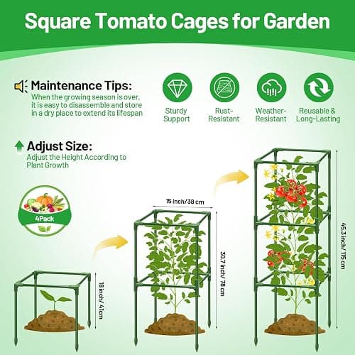 Legigo 4 Pack Square Tomato Cages- 45 Inch Heavy Duty Tomato Trellis for Climbing Plants Outdoor, Tomato Plant Support Stakes Cage Garden Trellis for Garden Raised Garden Bed Cucumbers Vegetables thumbnail 2
