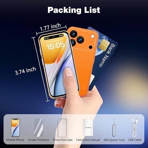 Pdfbenli Mini Phone for Kids,Unlocked Kid Phone,4.0 inch HD Touch Screen,3GB+32GB,4G,Dual SIM,Face ID,Android 10.0,GPS,Kids Smart Phone (Orange) thumbnail 8
