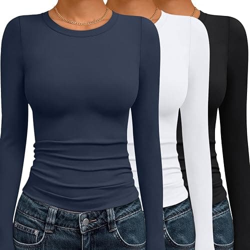 AUTOMET 3 Pack Womens Long Sleeve Basic Shirts Underscrub Compression Tops | Y2K Street Look, High Stretch, Buttery-Soft, Gym to Club Staple, Pairs with Cargo or Jeans, Daily Chic Staple - Image 1