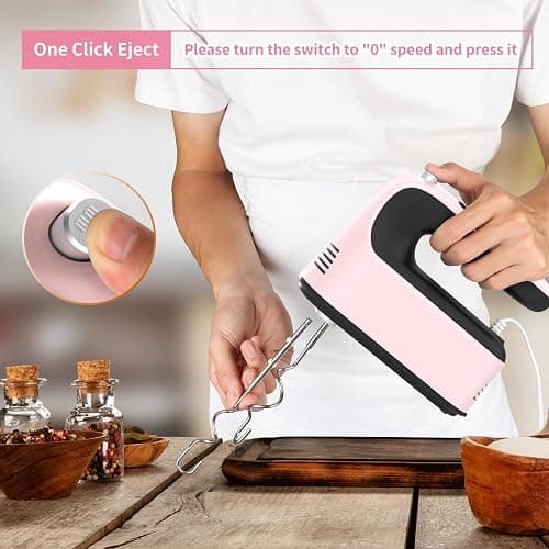 Yomelo 9-Speed Digital Hand Mixer Electric, 400W Powerful DC Motor, Hand Mixer Electric Handheld with Snap-On Storage Case, 5 Stainless Steel Accessories, Beaters, Dough Hooks, Whisk(Pink/Black) thumbnail 5