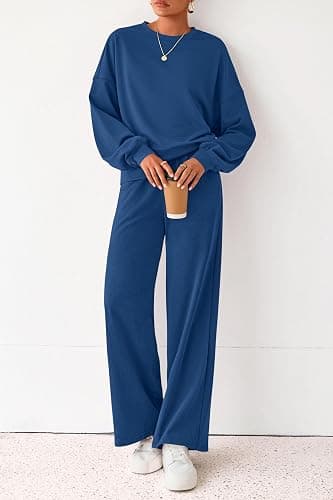 PRETTYGARDEN Women 2 Piece Outfits 2025 Fall Sweatsuits Crewneck Sweatshirt Wide Leg Sweatpants Lounge Sets Tracksuit thumbnail 8