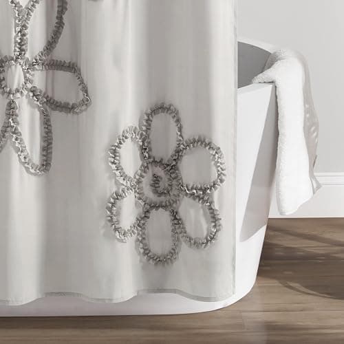 Lush Decor White Ruffle Flower Polyester Shower Curtain, 72" x 72" thumbnail 7